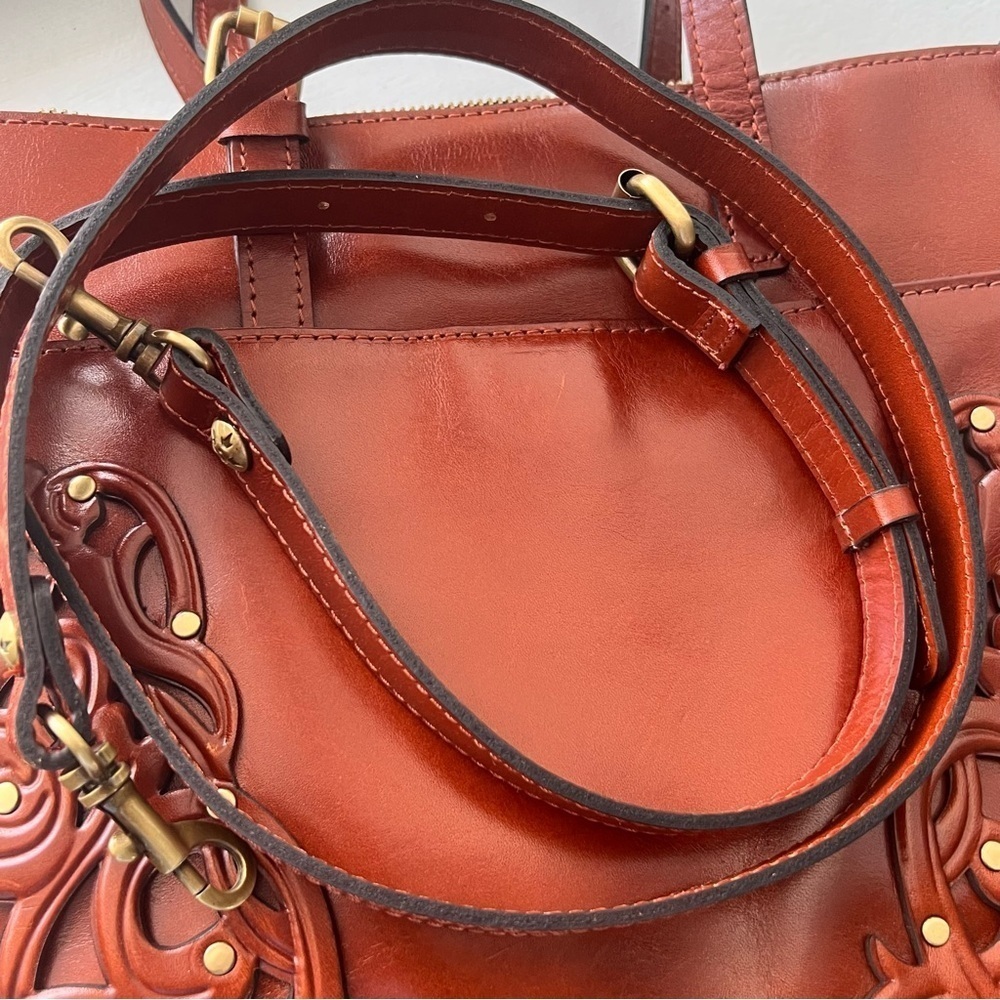 Patricia Nash Leather Genevieve Tan Filligree Satchel/Tote - Picture 11 of 13